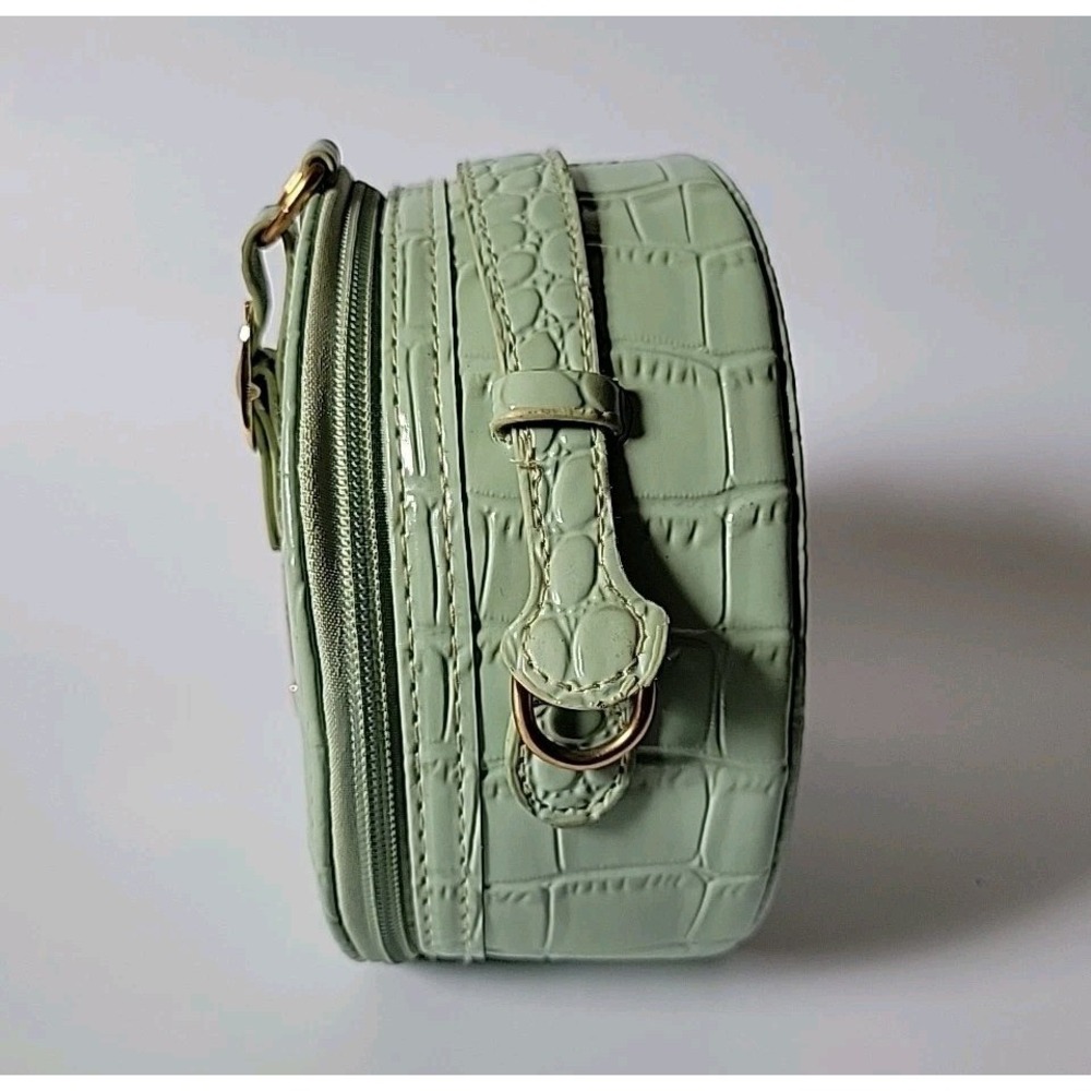 Calpak Round Croc Embossed Vegan Leather Purse Seafoam Top Handle Zip Around - Picture 3 of 13